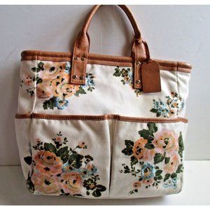 *Levenger Cream Fabric Canvas Covered with Pink and Coral Signature Floral Motif